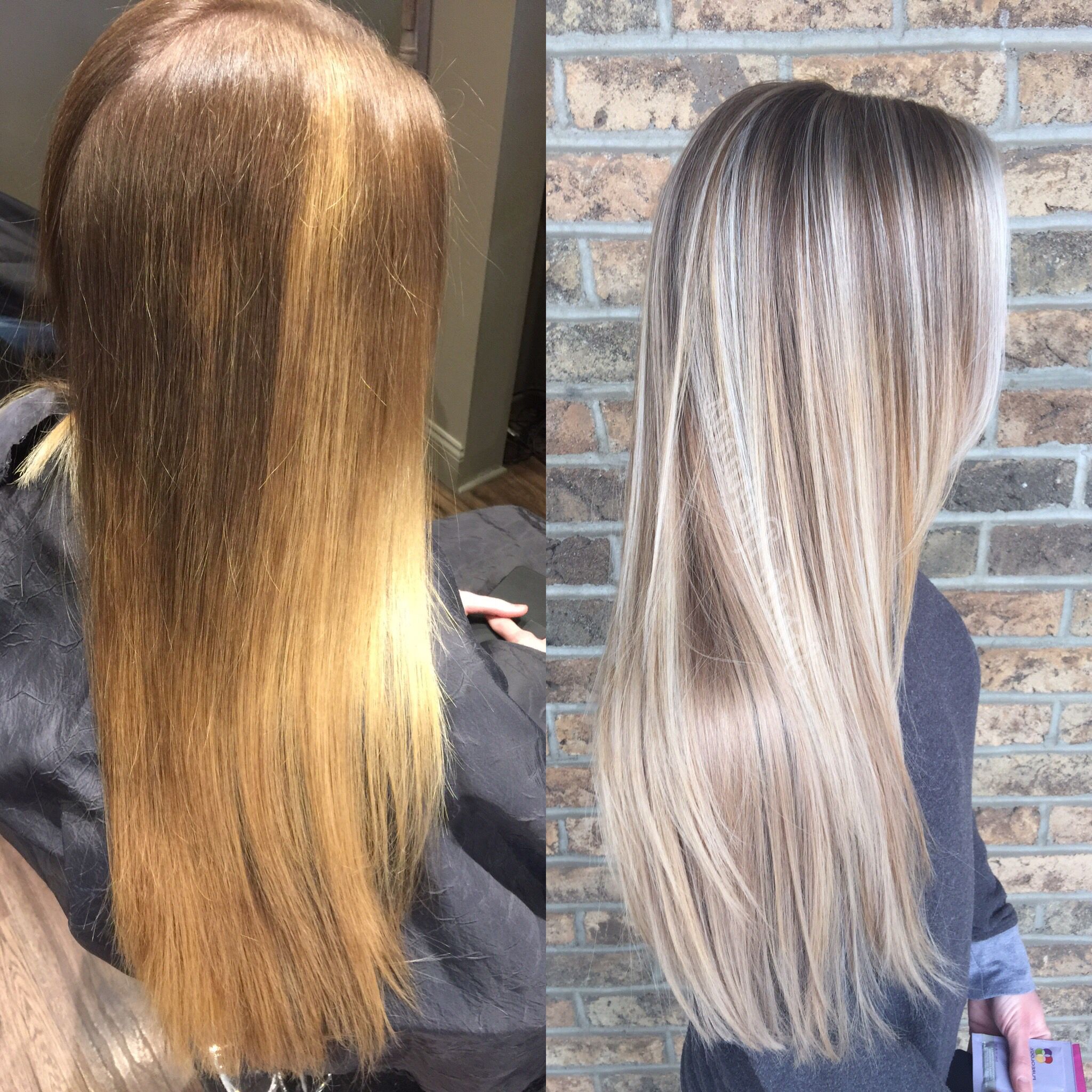 Before and after: brassy golden corrected to ash blonde at HIKARA Beauty Studio