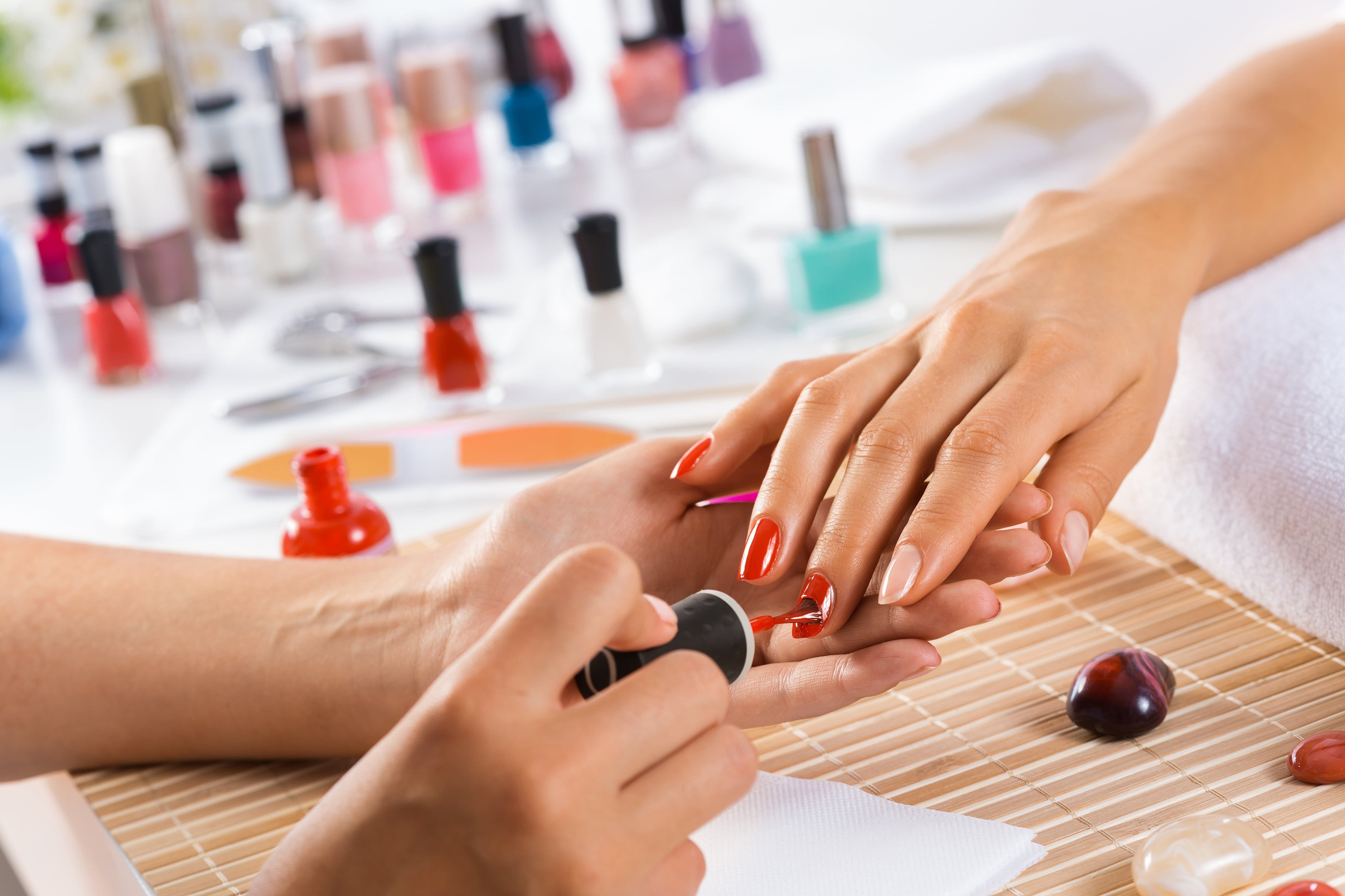 Colorful nail art and polish selection at HIKARA Beauty Studio